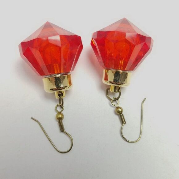 Vintage Bright Red Dangle Earrings, Christmas Ornament Style Shape, Plastic - Picture 4 of 6